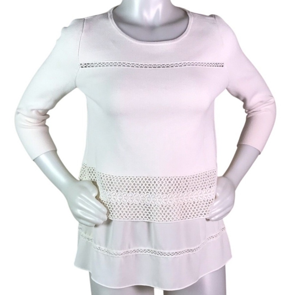 THE LOFT OFF‎ WHITE SWEATER w/ CHIFFON LAYER